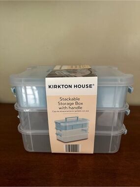 Kirkton House Stackable Storage Box w/Handle - 3 levels - Clear & Light Blue NWT